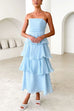 Karleedress Strapless Empire Waist Ruffle Layered Maxi Dress