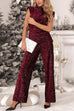 High Rise Glitter Sequin Straight Leg Pants