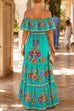 Karleedress Off Shoulder Bow Waist Floral Print Ruffle Tiered Maxi Dress