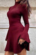 Karleedress High Neck Long Sleeves Ribbed Knit Mini Sweater Dress