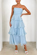 Karleedress Strapless Empire Waist Ruffle Layered Maxi Dress