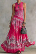 Karleedress Crewneck Sleeveless Printed Flowy Maxi Dress