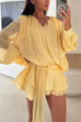 Karleedress Lantern Long Sleeves Draped Ruffle Layered Mini Dress with Shorts