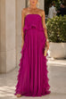 Karleedress Strapless Tube Ruffle Pleated Swing Maxi Dress