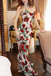 Karleedress Spaghetti Strap Open Back Floral Print Maxi Dress