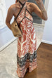 Criss Cross Halter Open Back Printed Maxi Vacation Dress
