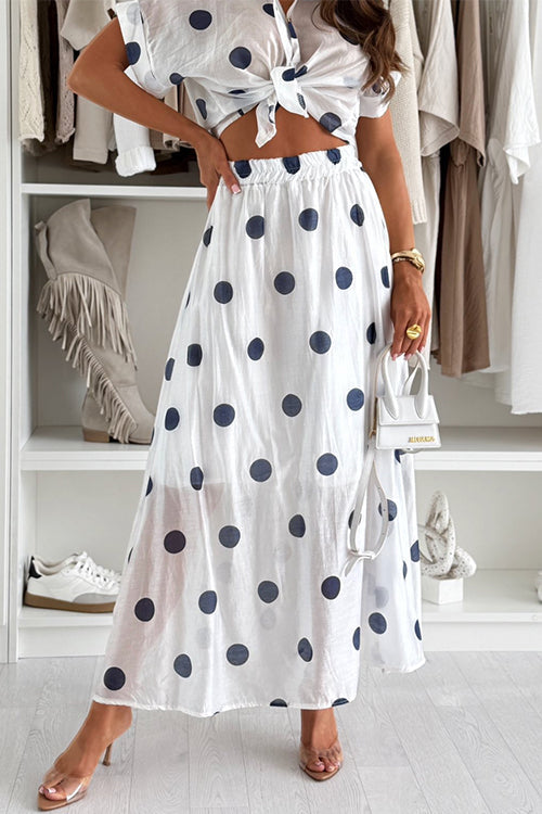 Elastic Waist Polka Dot Flowy Maxi Skirt