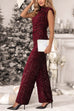 High Rise Glitter Sequin Straight Leg Pants