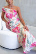 One Shoulder Floral Print Ruched Bodycon Maxi Dress