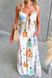 Adjustable Strap Tie Knot Front Unique Print Wide Leg Jumpsuit