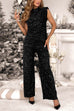 High Rise Glitter Sequin Straight Leg Pants