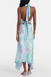 Karleedress Printed Halter Tie Knot Backless Top and Irregular Hem Maxi Skirt Set