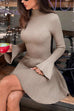 Karleedress High Neck Long Sleeves Ribbed Knit Mini Sweater Dress