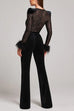 Karleedress Feather Cuffs Bell Bottom Velvet Splice Jumpsuit