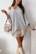 Karleedress V Neck Drop Shoulder Slouchy Pullover Sweater