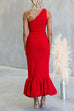 One Shoulder Sleeveless Ruffle Hem Bodycon Maxi Dress