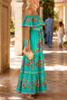 Karleedress Off Shoulder Bow Waist Floral Print Ruffle Tiered Maxi Dress