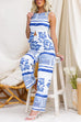 Elastic Waist Wide Leg Printed Pants