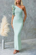Frill One Shoulder Sleeveless Cut Out Waist Mesh Maxi Dress