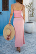 Karleedress Spaghetti Strap Cut Out Waist Splice Maxi Dress