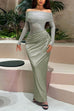 Karleedress Off Shoulder Long Sleeves Mesh Splice Maxi Dress