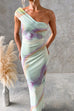 One Shoulder Watercolor Swirl Maxi Bodycon Dress