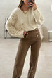 Crewneck Cozy Knit Sweater with Sequin Flowers