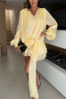 Karleedress Lantern Long Sleeves Draped Ruffle Layered Mini Dress with Shorts