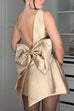 Karleedress Sleeveless Big Bow Open Back Satin Mini Party Dress