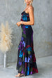 Open Back Ruffle Trim Slit Floral Print Maxi Cami Dress