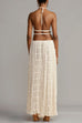 Karleedress Frilled Halter Open Back Crop Top and Pleated Maxi Skirt Set