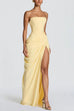 Strapless Tube Ruched Slit Maxi Dress