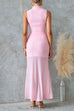 Mockneck Sleeveless Drape Front Maxi Dress