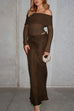 Karleedress Off Shoulder Long Sleeves Mesh Splice Maxi Dress