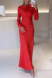 Karleedress Round Neck Long Sleeves Satin Maxi Party Dress
