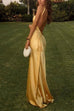 Karleedress One Shoulder Open Back Tie Knot Satin Maxi Dress