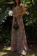 Halter V Neck Open Back Floral Print Maxi Dress