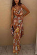 Karleedress Cowl Neck Open Back Printed Maxi Dress with Scarf