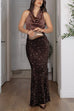 High Rise Back Slit Glam Sequin Maxi Skirt