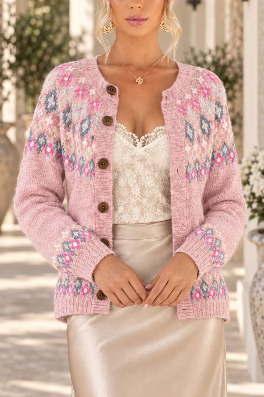 Karleedress Button Down Printed Sweater Cardigan