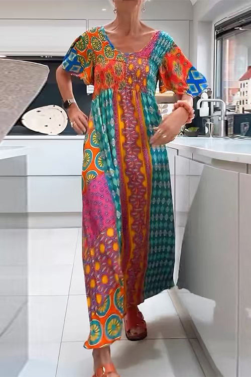 Karleedress Round Neck Short Sleeves Printed Maxi Dress