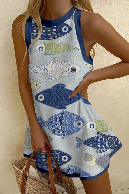 Karleedress Sleeveless Fish Print Mini Dress
