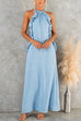 Karleedress Sleeveless Linen Blend Ruffle Pocketed Maxi Dress