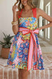 Karleedress Sleeveless Back Criss Cross Bow Waist Sun Print Mini Dress