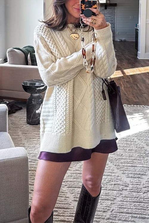 Karleedress Crewneck Cable Knit Casual Pullover Sweater