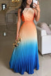 Karleedress Sleeveless Cut Out Back Lace-up Gradient Pleated Maxi Dress