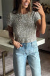 Crewneck Short Sleeves Glitter Sequin Top