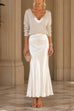 Karleedress V Neck Drop Shoulder Sweater and Satin Maxi Cami Dress Set