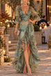 Karleedress V Neck Floral Print High Low Hem Ruffle Maxi Dress