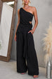One Shoulder Sleeveless Tie Knot Top High Rise Wide Leg Pants Set